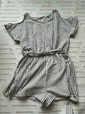 Striped Tie-Waist Romper in Cream and Black
